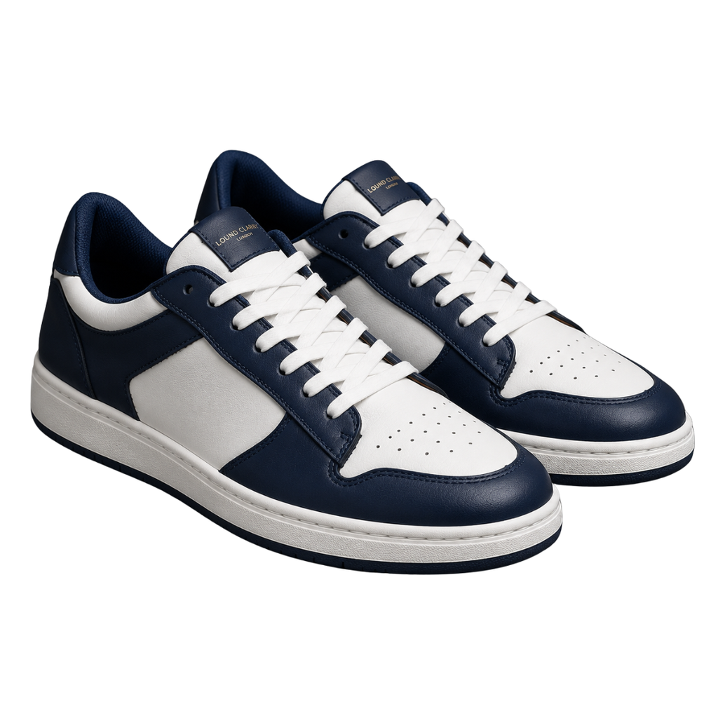 Premium Leather Low-Top Trainers – Navy & White | Lound Clarry