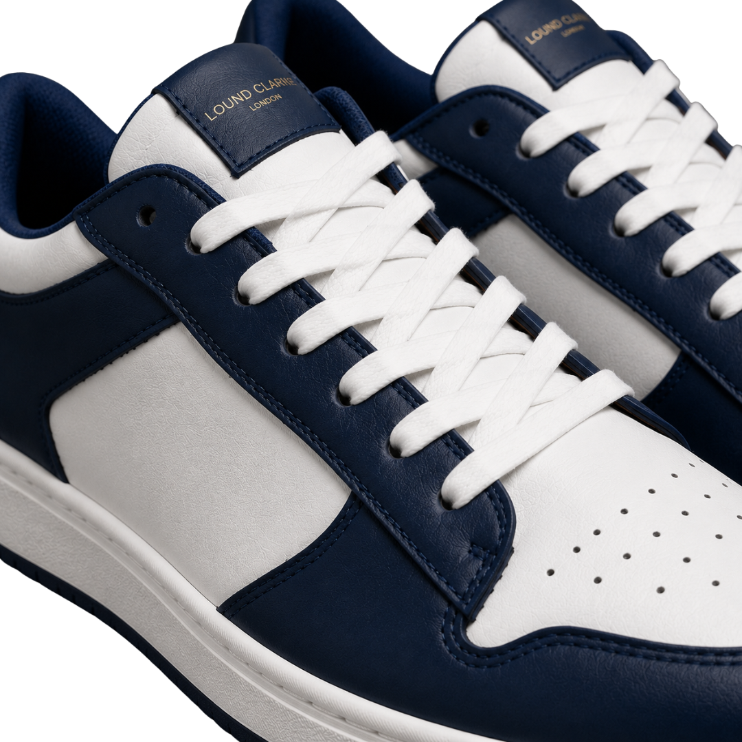Premium Leather Low-Top Trainers – Navy & White | Lound Clarry
