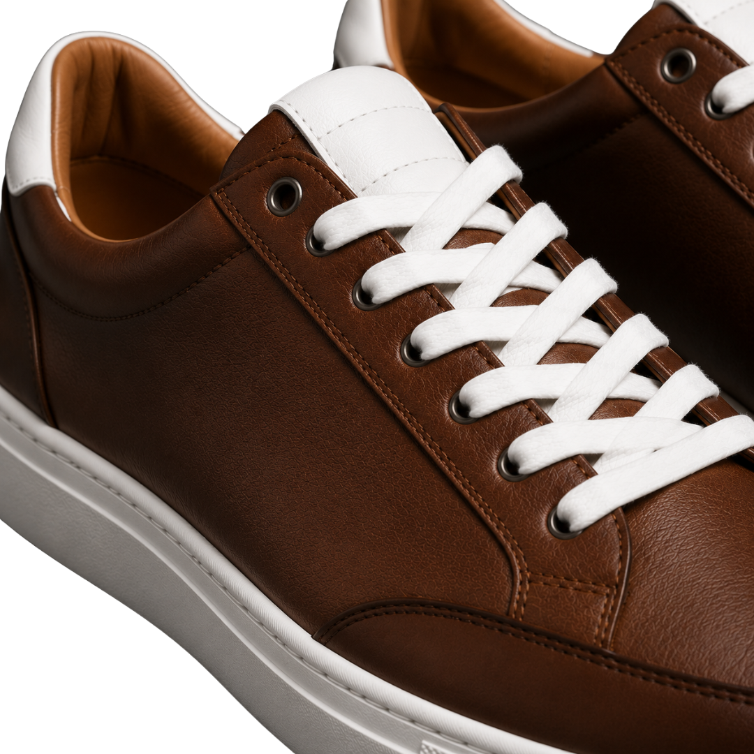 Premium Leather Casual Trainers – Brown &amp; White | Lound Clarry