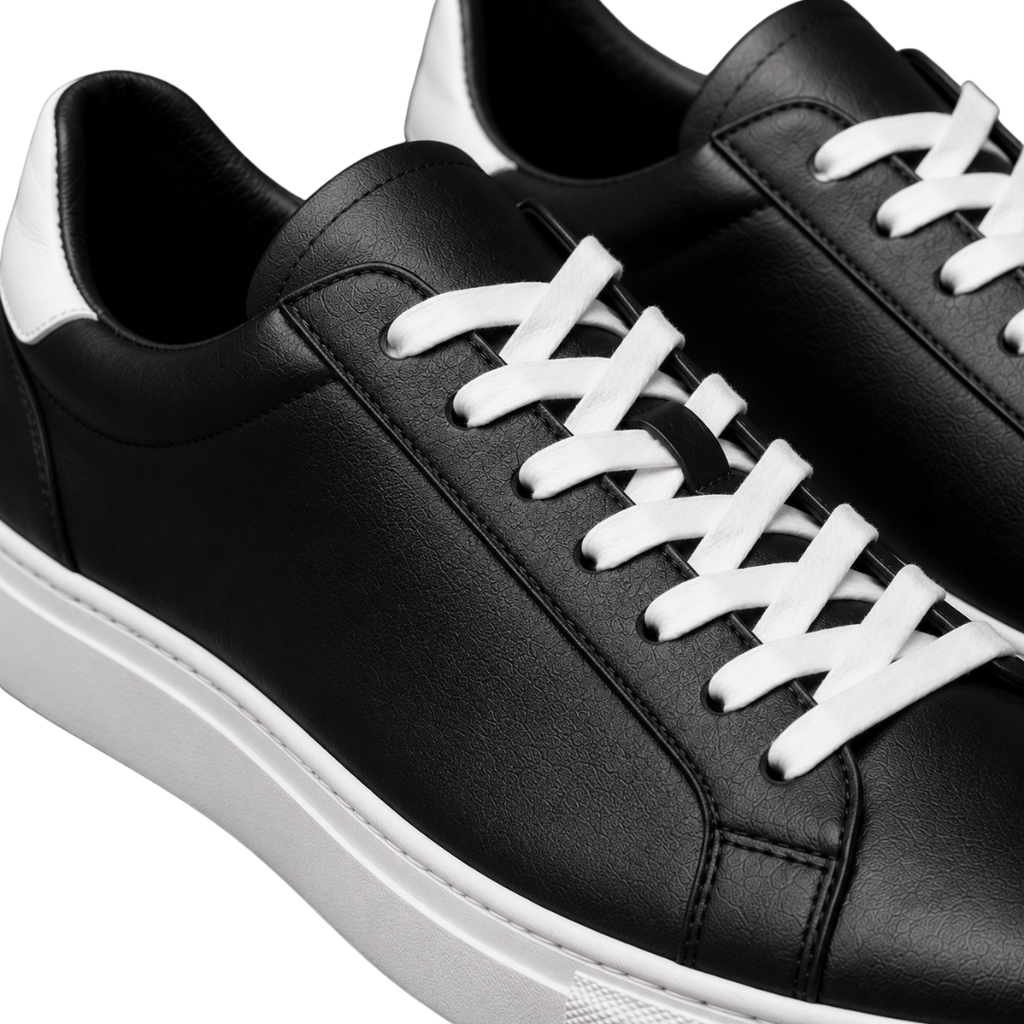 Premium Leather Casual Trainers – Black & White | Lound Clarry