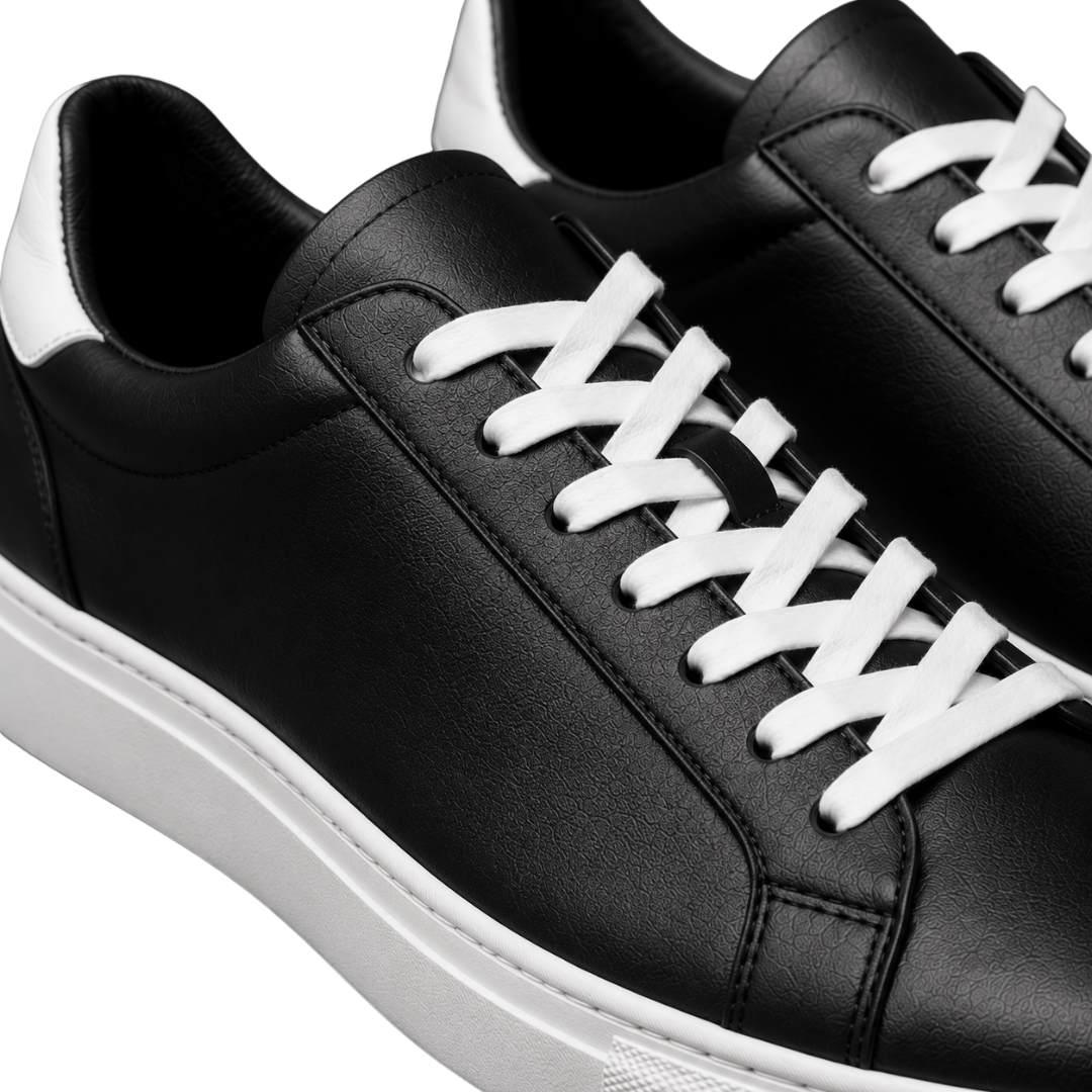 Premium Leather Casual Trainers – Black & White | Lound Clarry